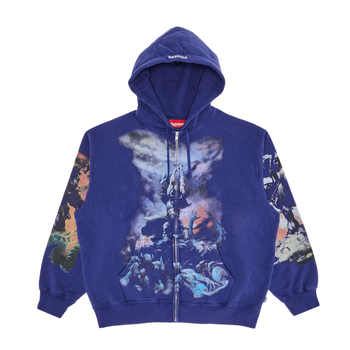 Supreme 'Frazetta' Washed Navy Zip Up Hoodie