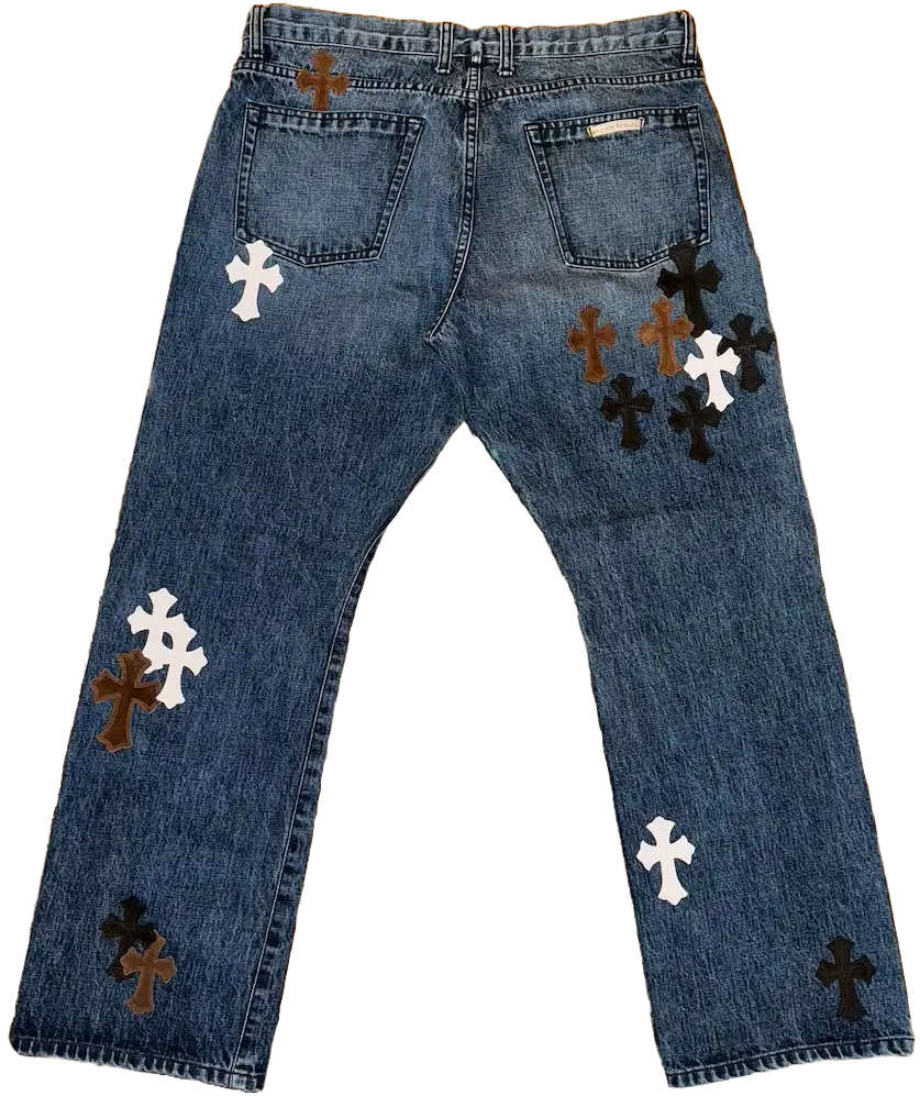 Chrome Hearts 'Black Brown White' Patch Blue Jeans