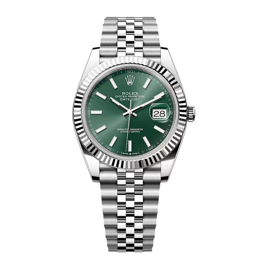 Rolex DateJust 'Mint Green Index' White Gold 41 Fluted Jubilee Watch 2024 126334