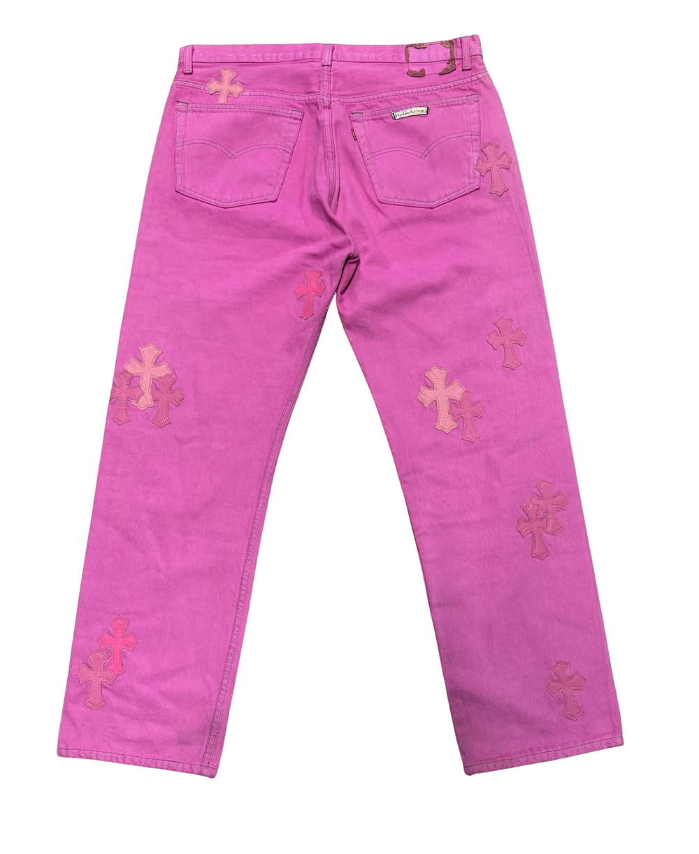 Chrome Hearts 'Sex Records' Cross Patch Pink Levi’s Jeans