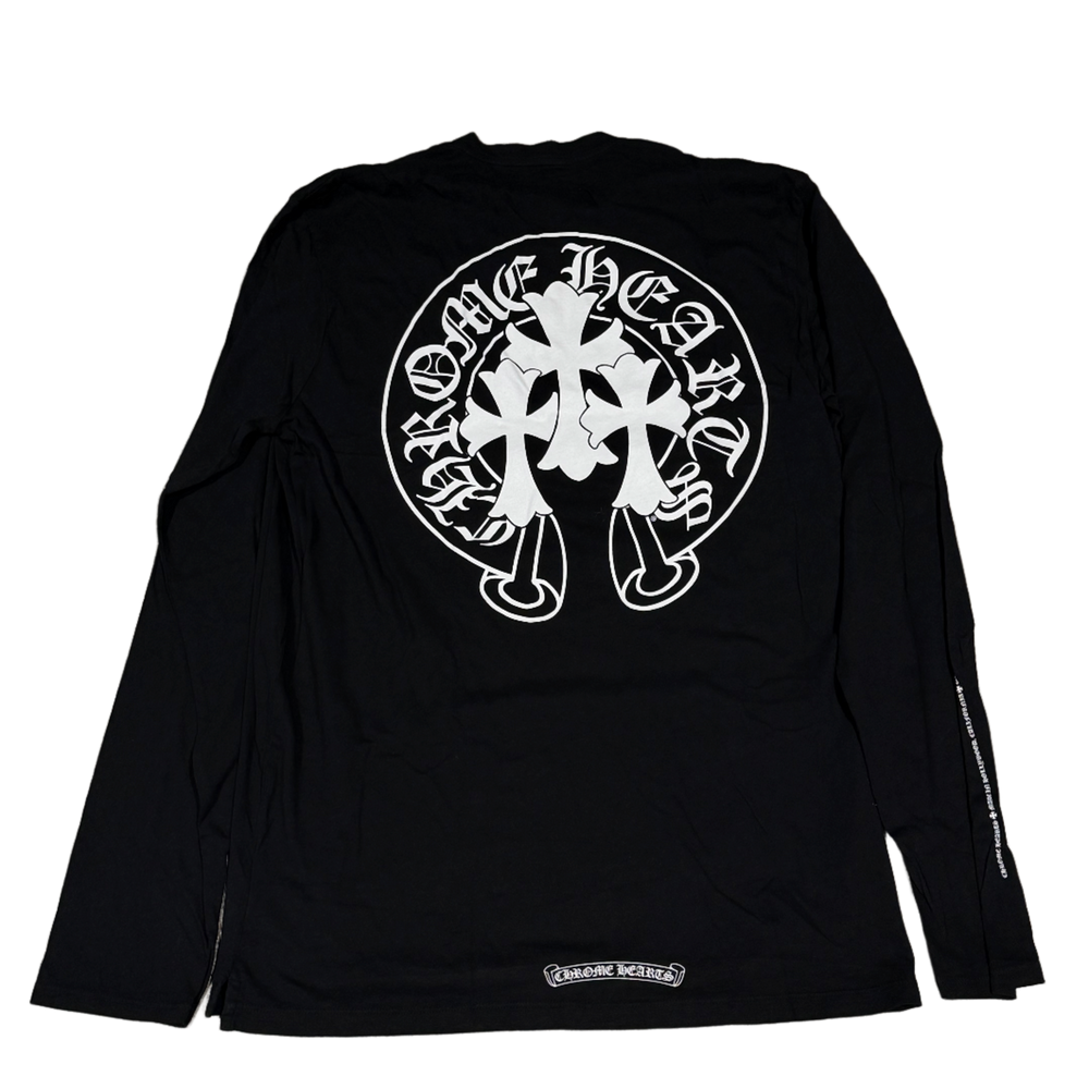 Chrome Hearts 'Silver Fleur Button' Horseshoe Crosses Black Longsleeve