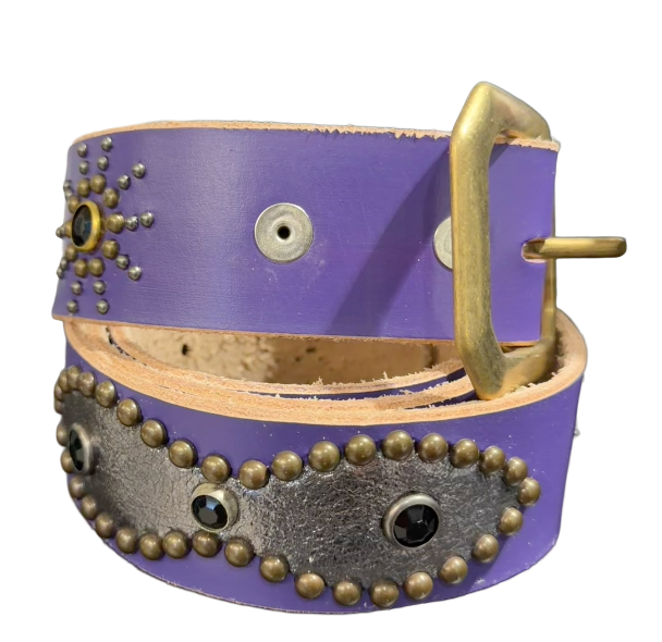 Studded 'Silver Chrome Leather/ Sun Gem' Purple Belt