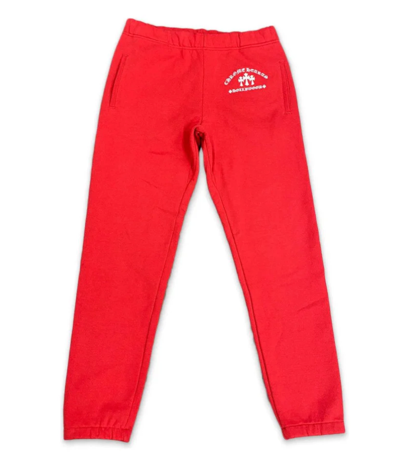 Chrome Hearts 'Triple Cross' Embroidered Red Sweatpants