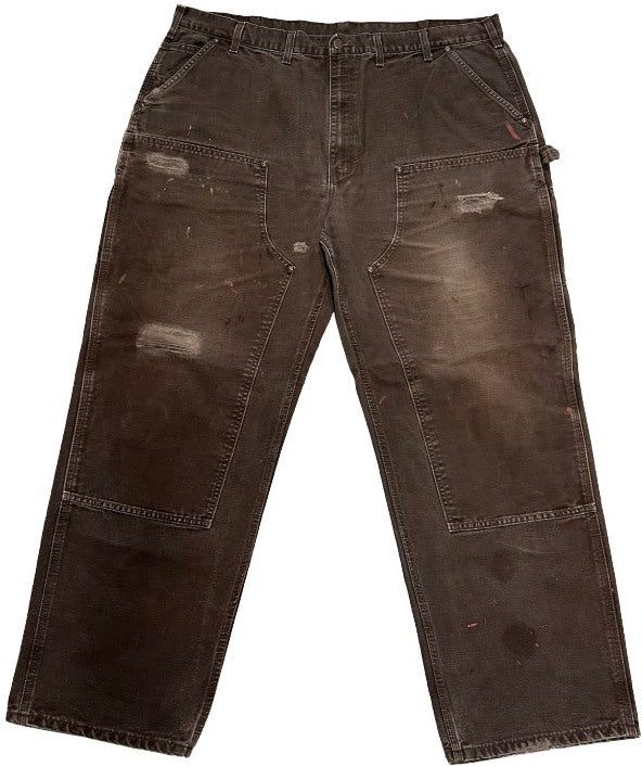Carhartt 'Distressed Brown' Paint Splattered Double Knee VIntage Work Pants