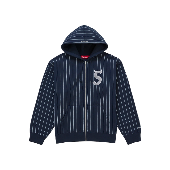Supreme Devil S Logo Zip Up Hooded Sweatshirt Stripe