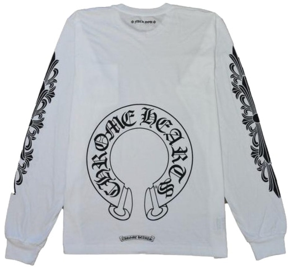 Chrome Hearts 'Horseshoe' Floral Sleeve White Longsleeve Tee