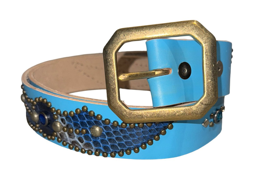 Studded 'Blue Gem/Blue Snakeskin' Blue Belt