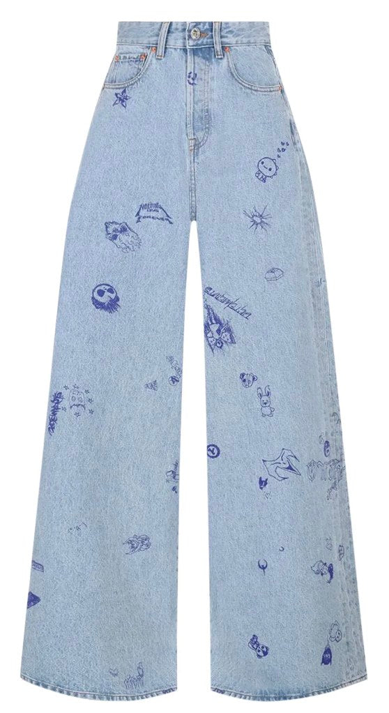 Vetements 'Scribbled' Baggy Blue Jeans