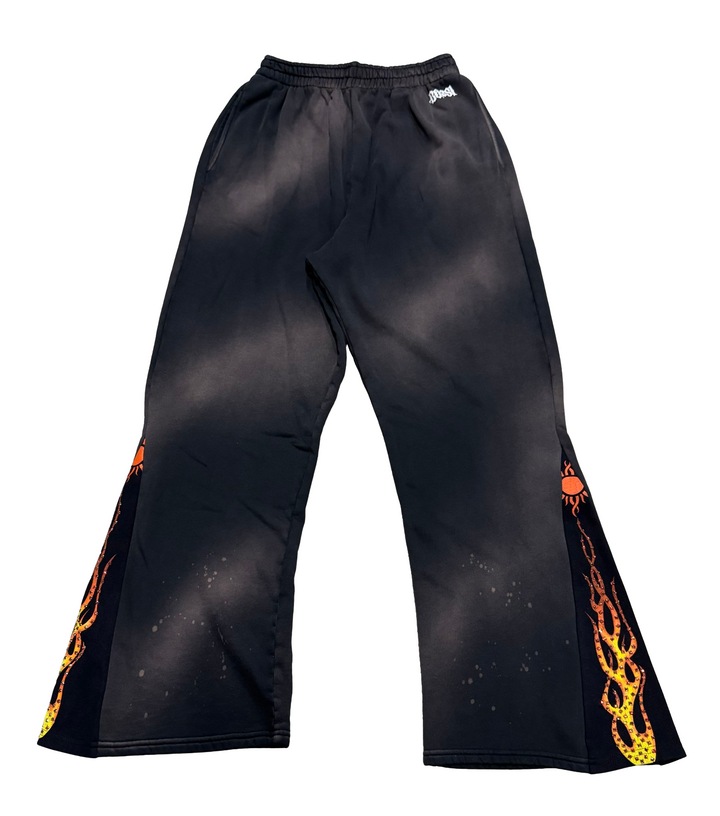 Bossi 'Gradient Flame' Bleached Rhinestone Flare Sweatpants