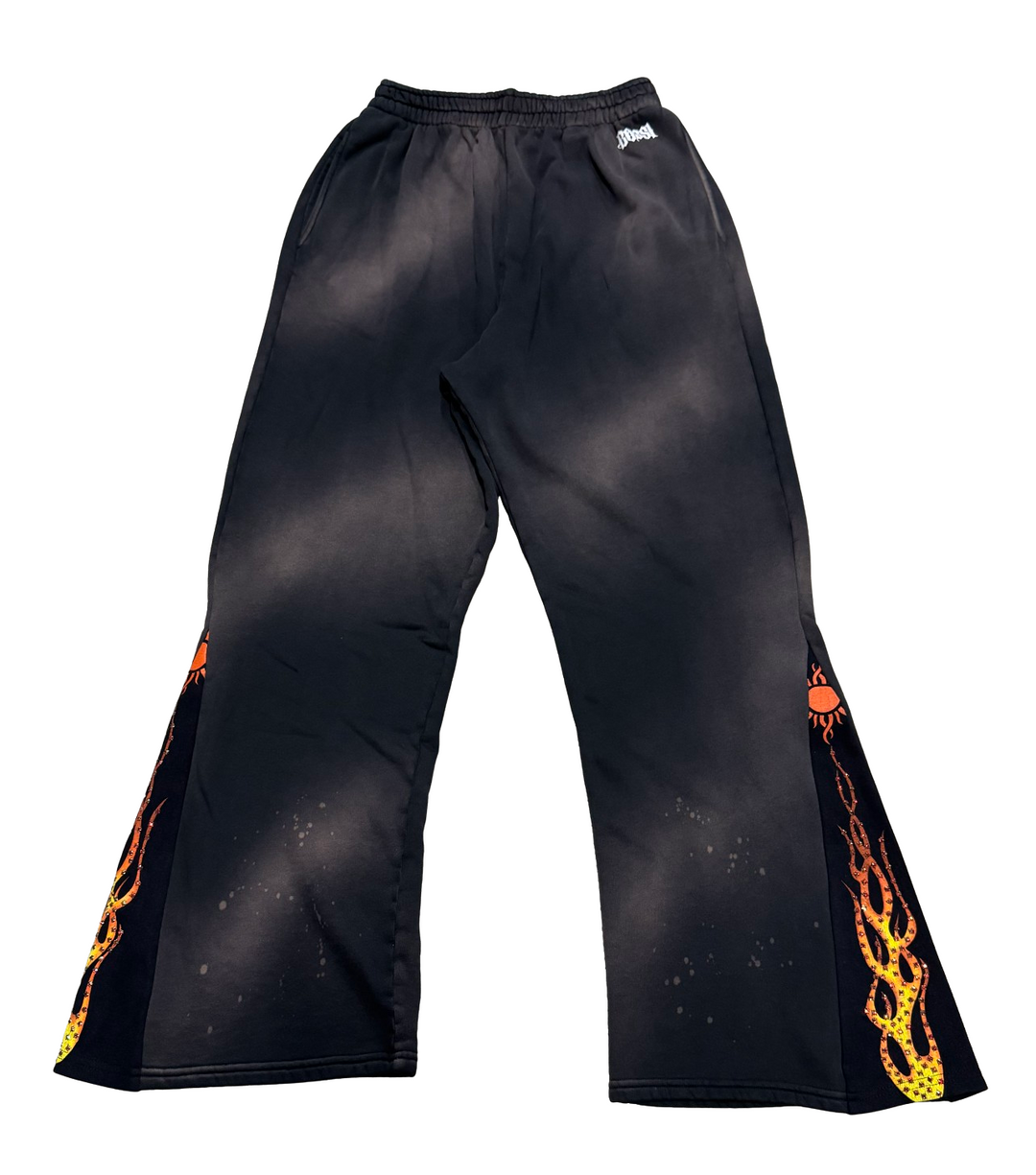 Bossi 'Gradient Flame' Bleached Rhinestone Flare Sweatpants