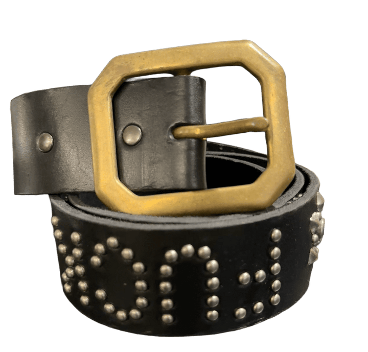 Studded 'Fuck Off Black Green Scale Sun Gem' Black Belt