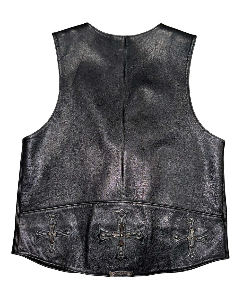 Chrome Hearts 'Black' Leather Cross Patch Biker Vest