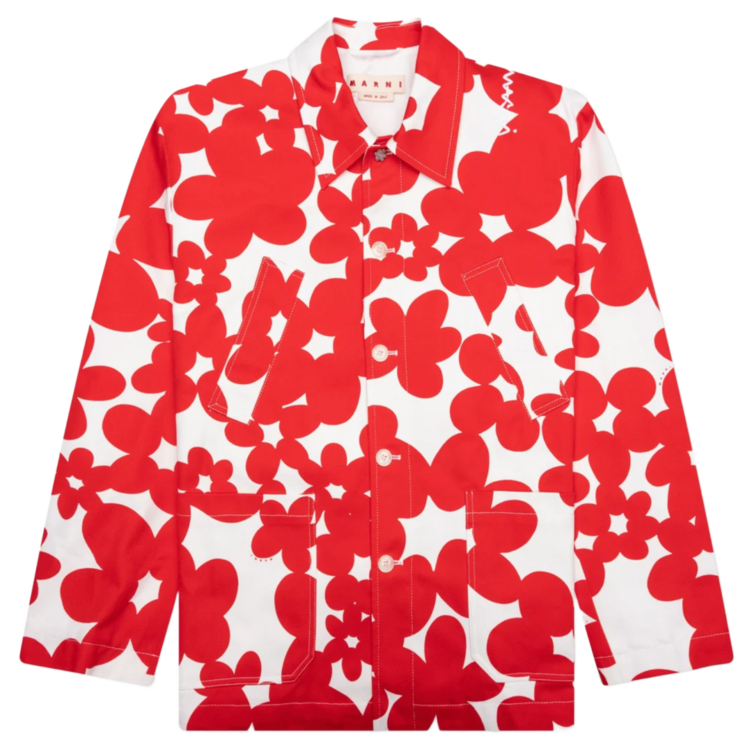 Marni 'Red Dillies Flower Motif Gabardine Button up' Jacket