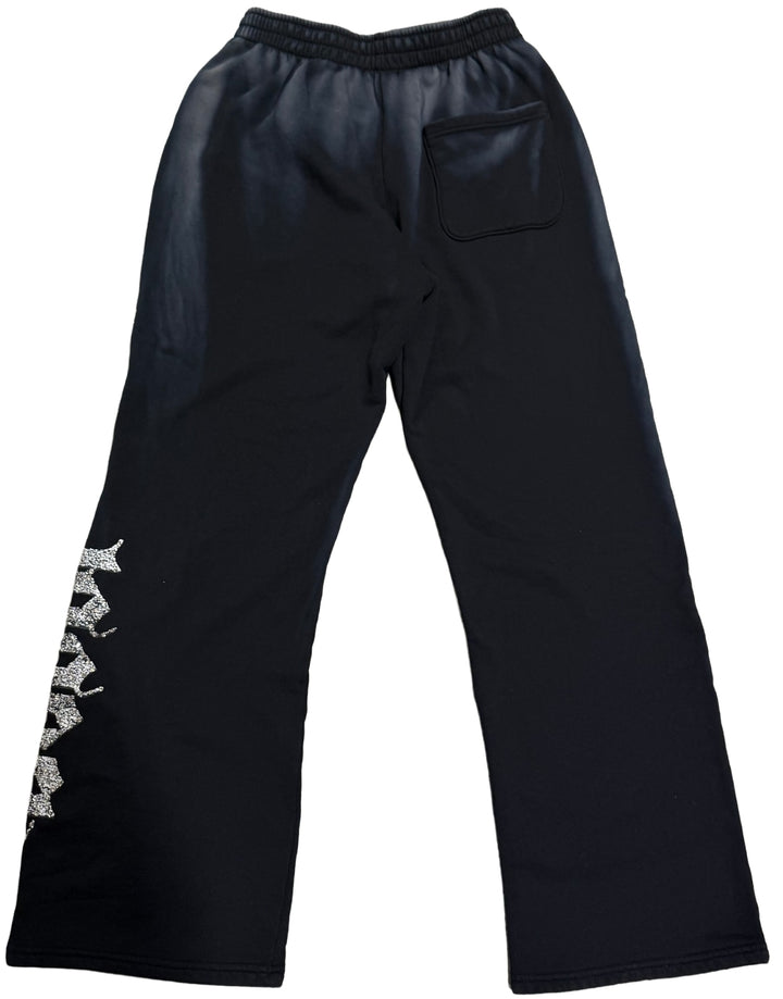 Bossi 'White and Silver' Washed Black Rhinestone Sweatpants