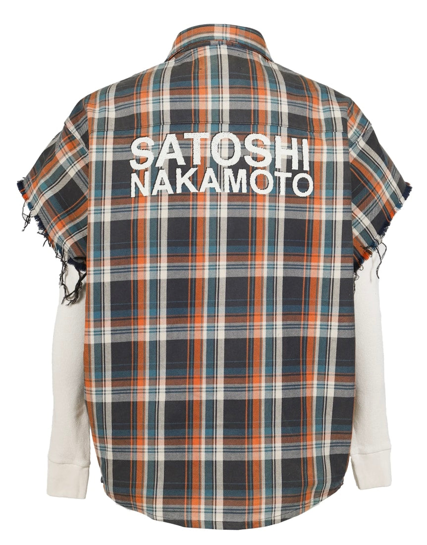 Satoshi Nakamoto 'Bender' Blue/Orange Cutoff Flannel