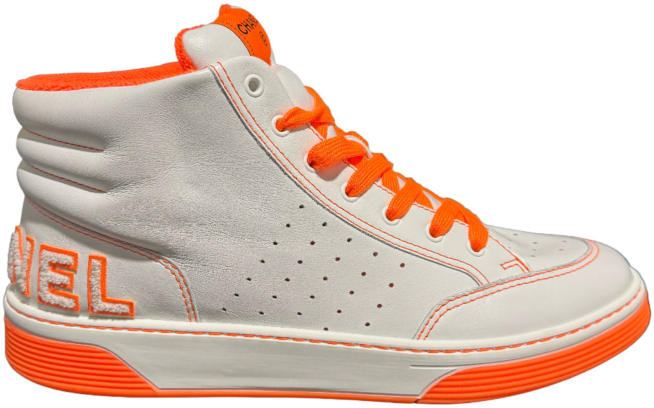 Chanel 20P Calfskin Neon Logo High Top Sneakers
