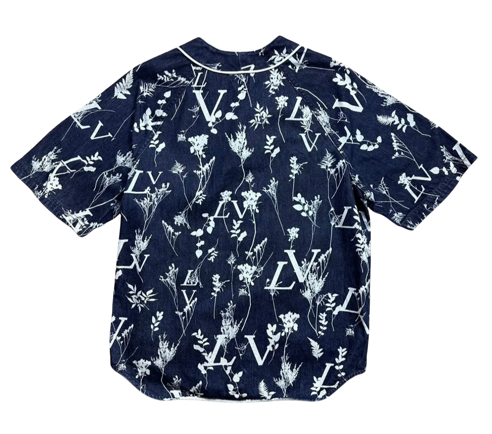 Louis Vuitton 'Navy Monogram Flower Print' Button Up Tee