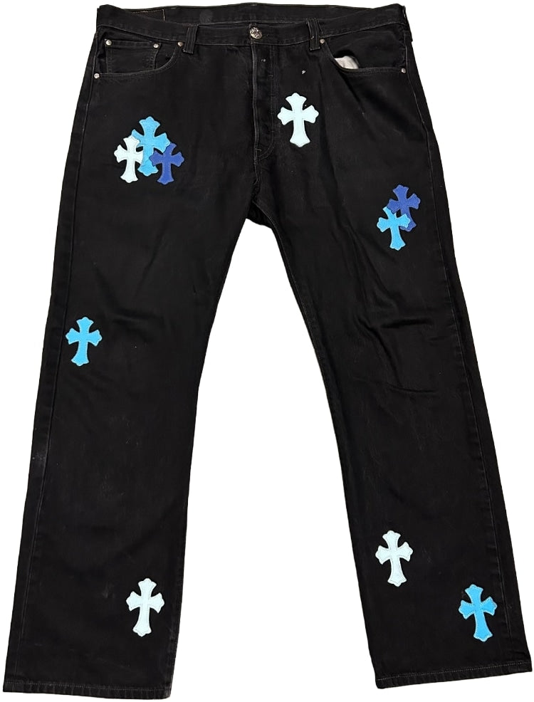 Chrome Hearts 'Triple Blue 20 Cross Patch' Black Levis Jeans