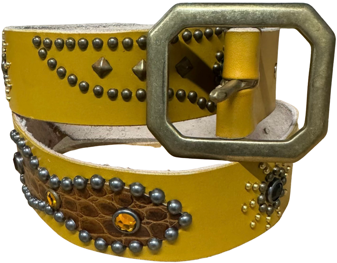 Studded 'Alligator' Yellow Gem Belt