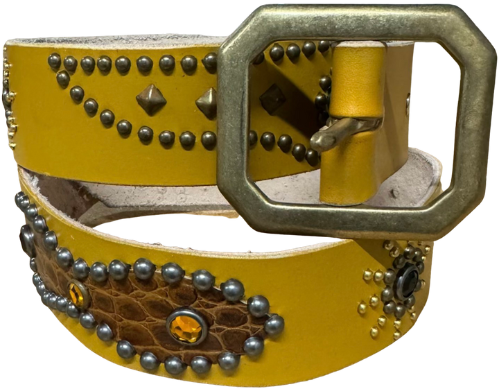 Studded 'Alligator' Yellow Gem Belt