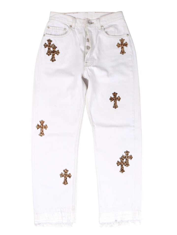 Chrome Hearts '20 Cheetah Patch' White Jeans