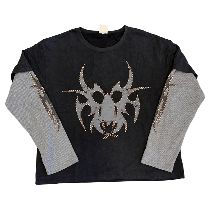 Chew Forever 'Black and Grey' Rose Studded Longsleeve