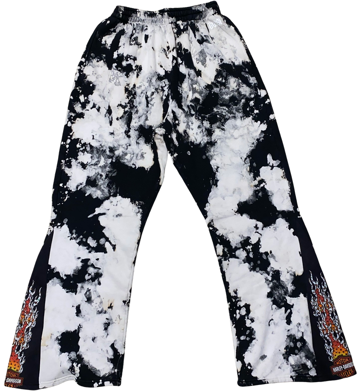 Bossi 'Harley Davidson Flame' Black / White Tie-Dye Sweatpants