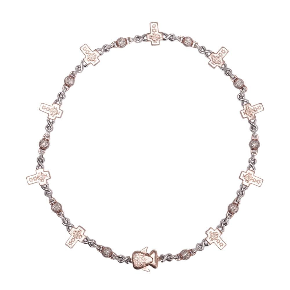 Two-Tone White and Rose Gold 'Infinity Ball & Cross Link'  10in Diamond Chain