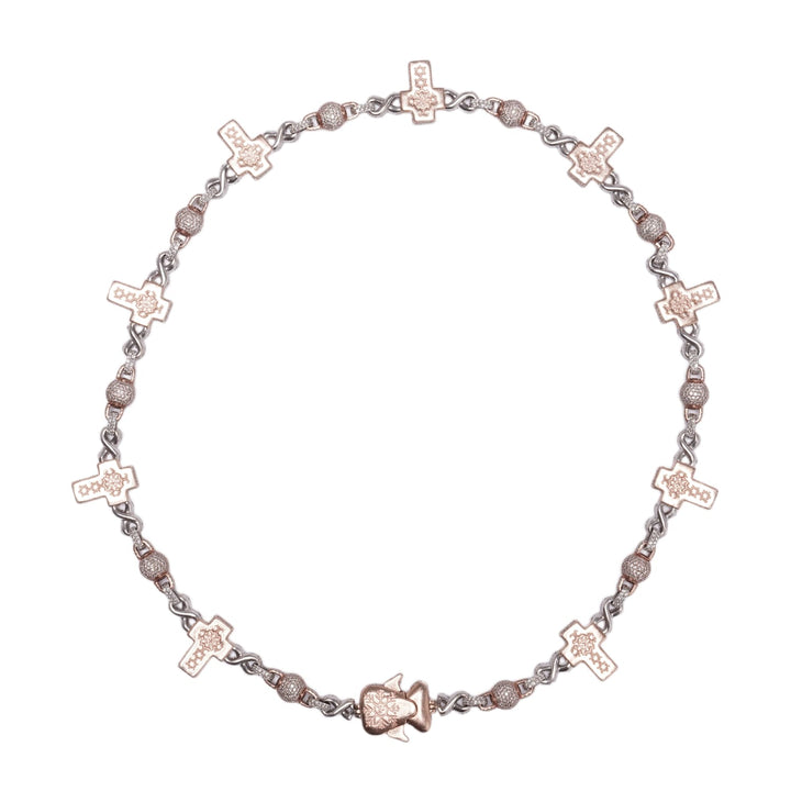 Two-Tone White and Rose Gold 'Infinity Ball & Cross Link'  10in Diamond Chain