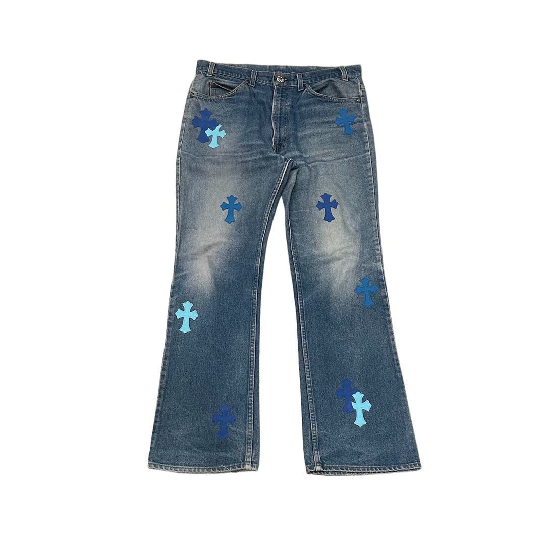 Chrome Hearts 'Double Blue' Orange Tab Levi Flare Jeans