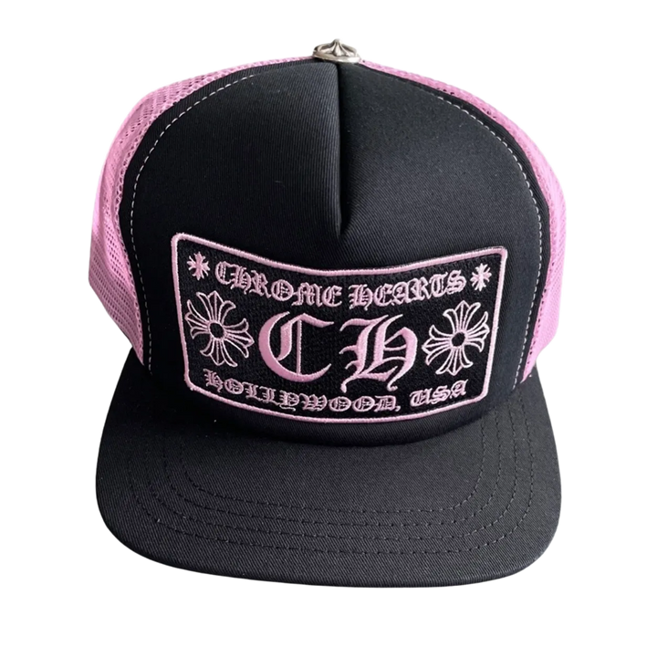 Chrome Hearts CH Pink Black Trucker Hat