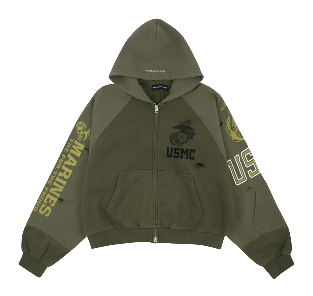 Project G/R Reconstructed Folded 'Khaki' Zip Hoodie