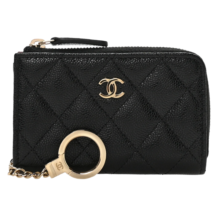 Chanel 26S 'Quilted Caviar Leather' Zipped Cardholder Keychain