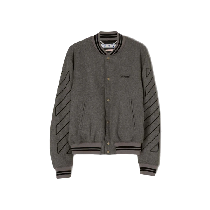 OFF-WHITE Diag Outline Wool Varsity Jacket Grey