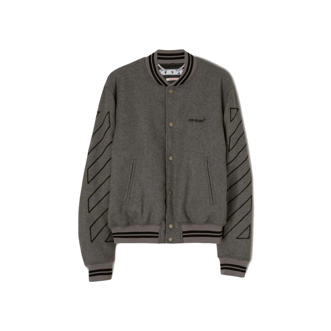 OFF-WHITE Diag Outline Wool Varsity Jacket Grey
