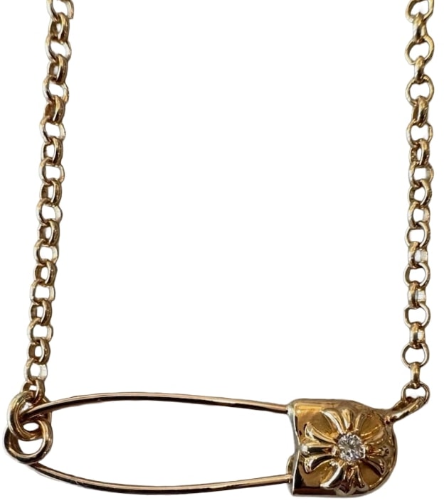 Chrome Hearts 22k 'Yellow Gold' Diamond Safety Pin Necklace