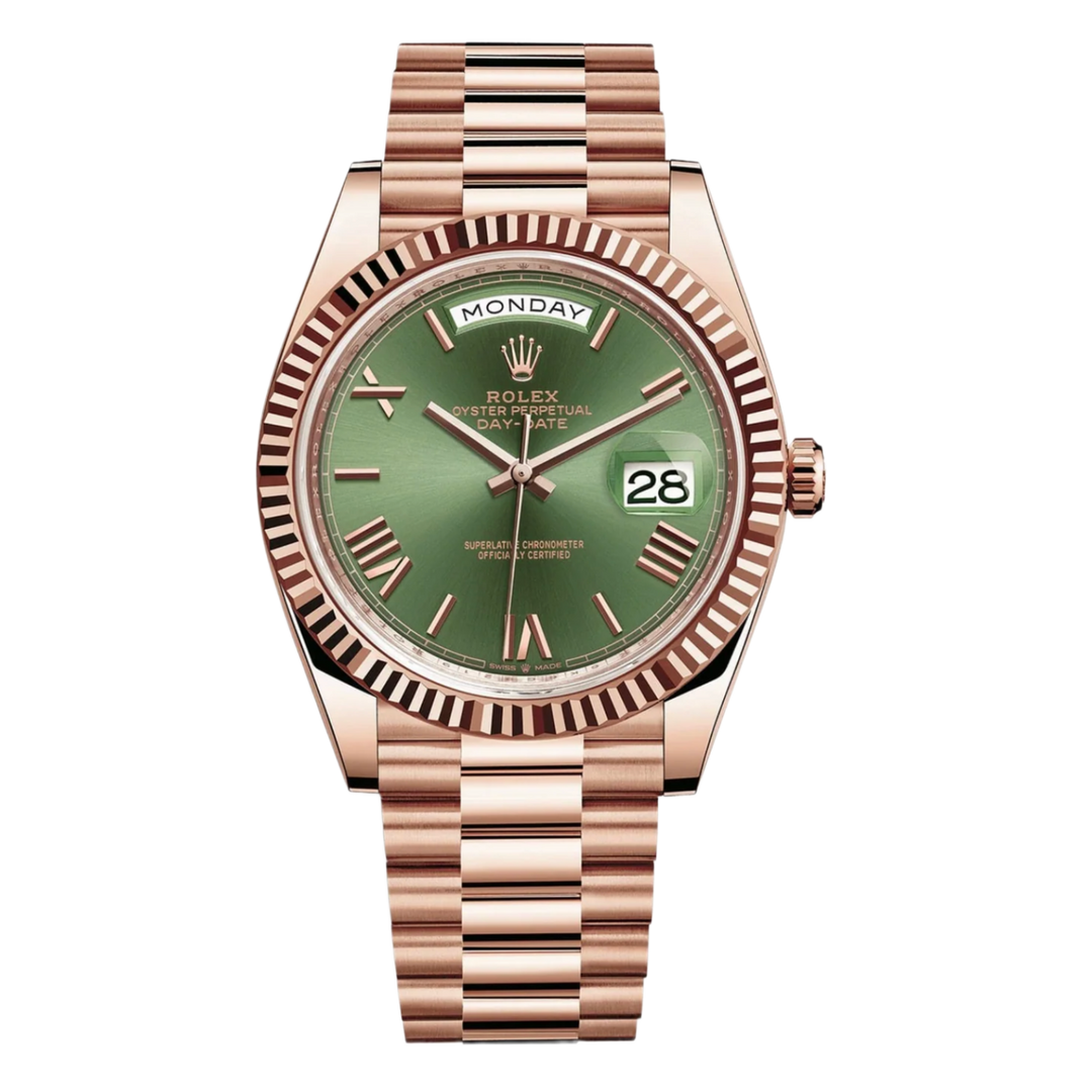 Rolex Day Date 'Olive Green Dial' 40 Rose Gold President Bracelet Watch 2022 228235