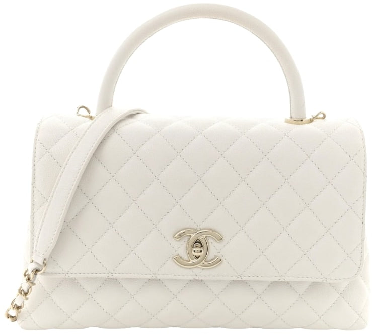 Chanel 'White' Caviar Quilted Coco Handle Flap