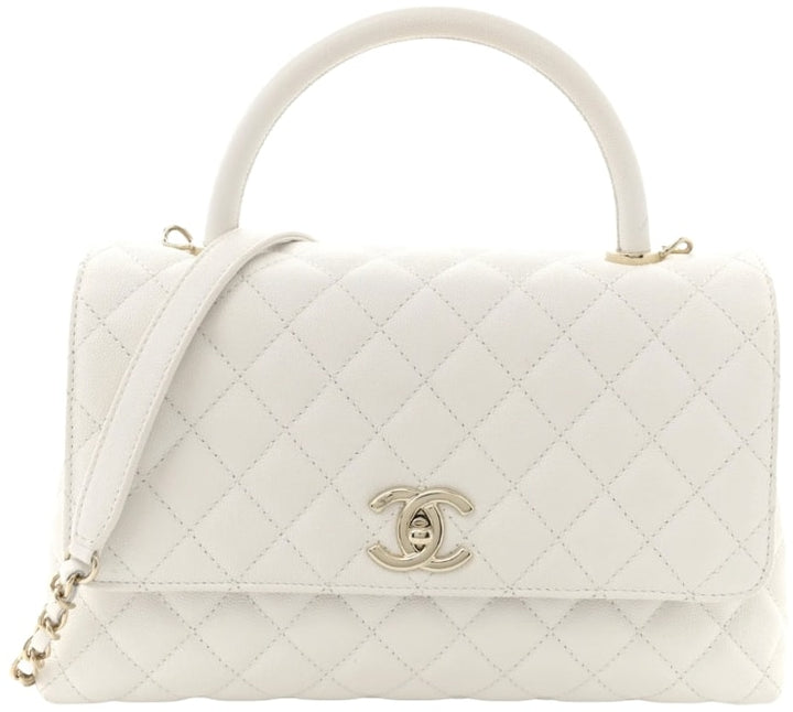 Chanel 'White' Caviar Quilted Coco Handle Flap