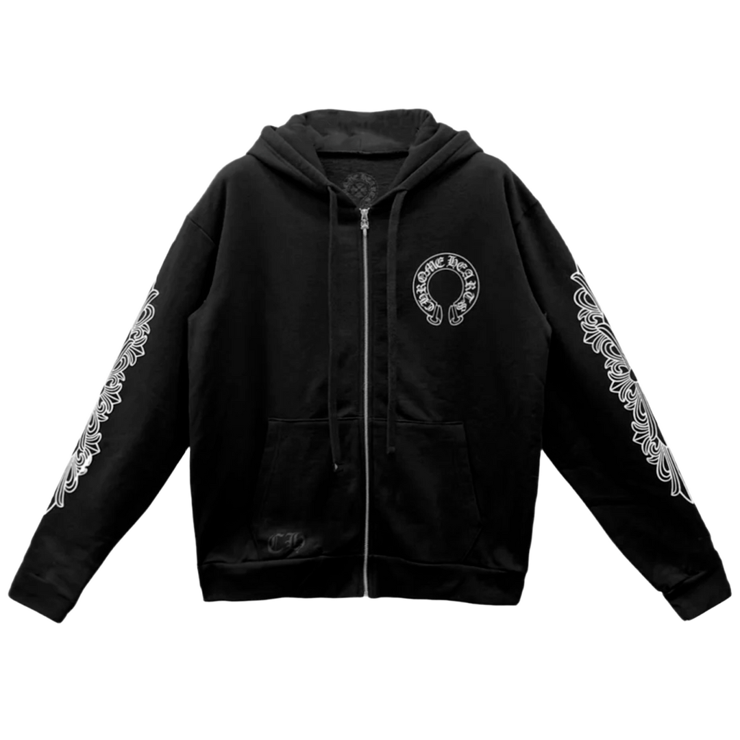 Chrome Hearts 'F U Horseshoe Floral' Zip Up Thermal Hoodie