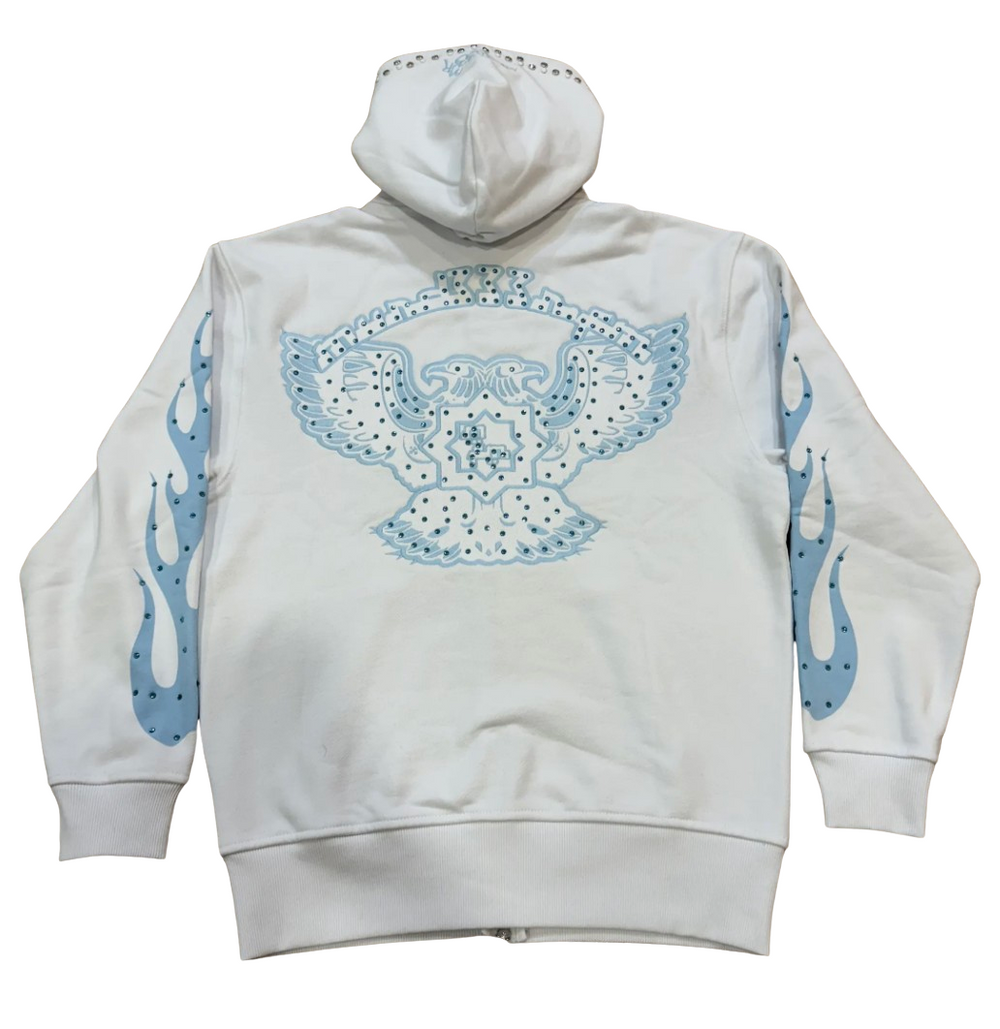 Murd333r.fm 'Chop333r' White Zip Up Hoodie