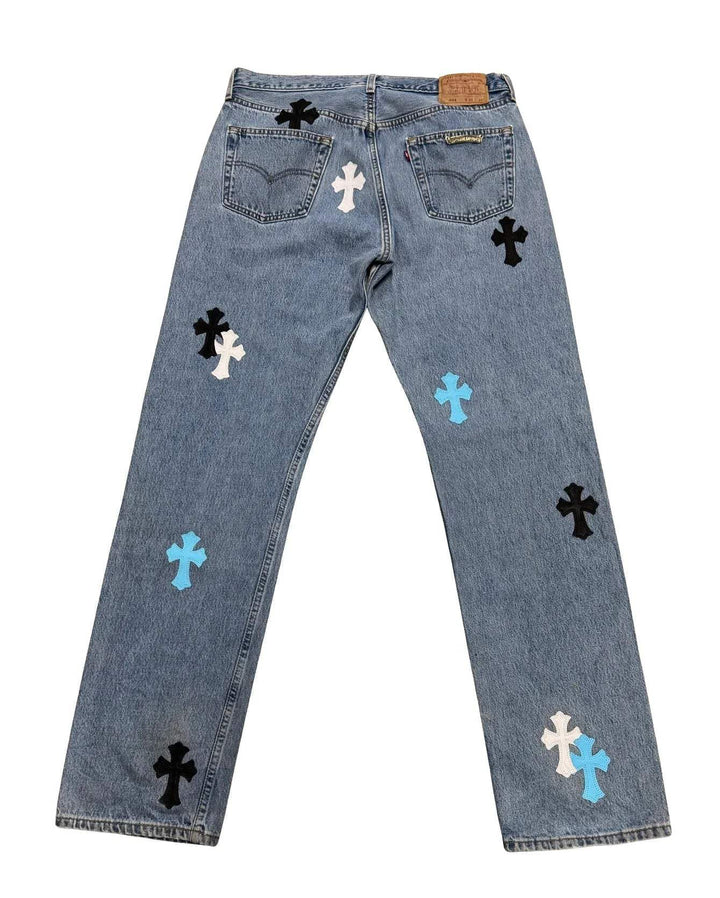 Chrome Hearts 'White/Blue/Black' 20 Cross Patch Blue Jeans