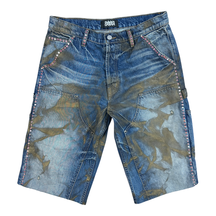 Bossi 'Brown Fade' Studded Denim Shorts