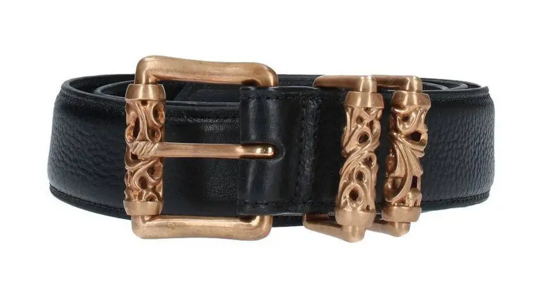 Chrome Hearts Bronze 'Double Roller' Black Leather Belt