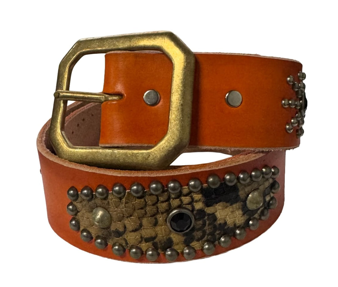 Studded 'Brown Snakeskin' Orange Belt