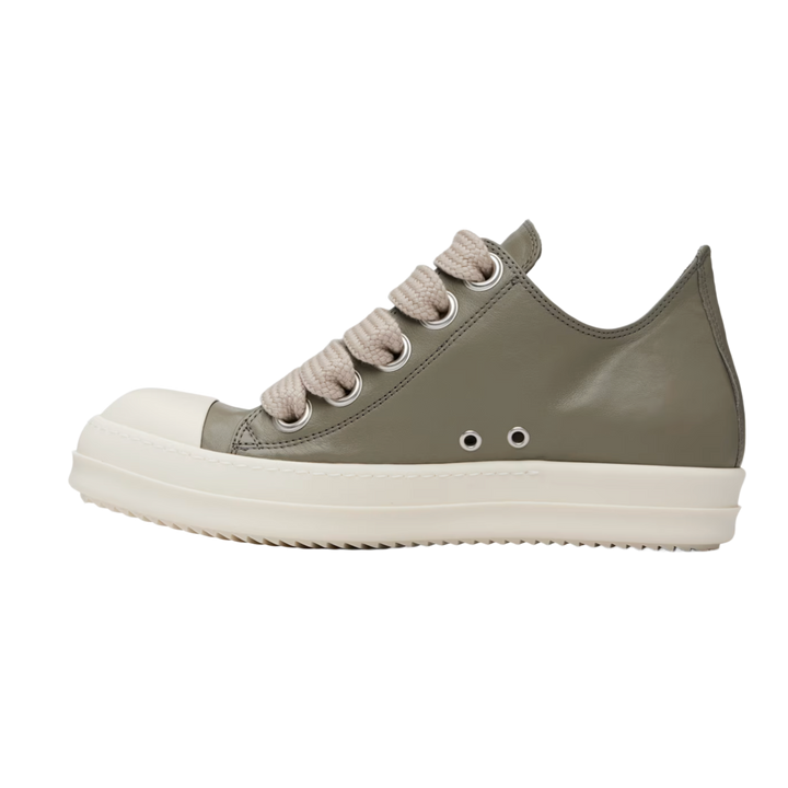Rick Owens Dark Pearl Leather Jumbo Lace Low Sneakers
