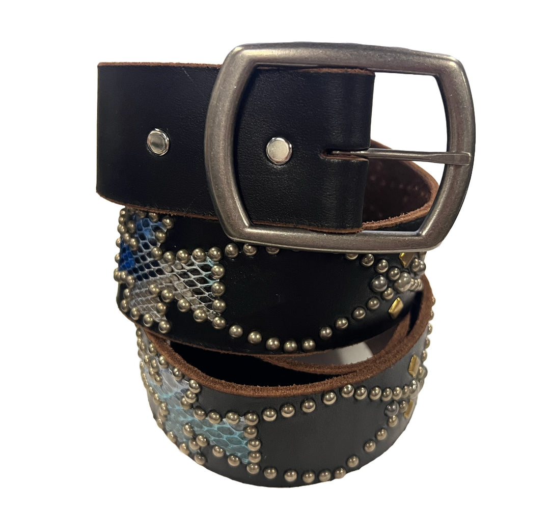 Studded 'Blue Gradient Snake' Black Belt