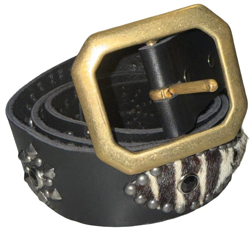 Studded 'Zebra Hair' Sun Gem Black Belt