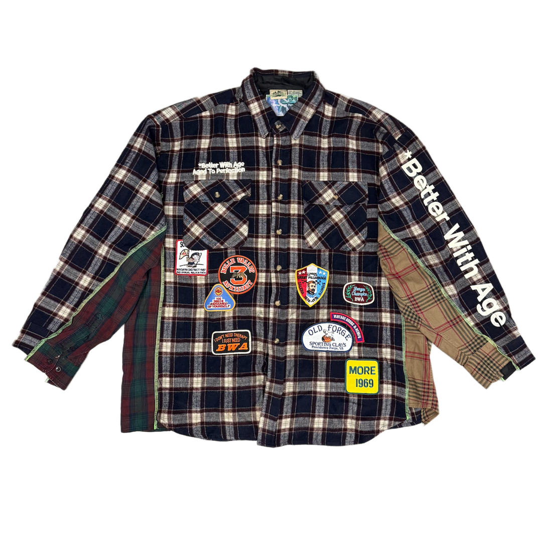 *Better With Age 'Gentlemen's 3 Embroidered Patchwork Burgundy/Blue' Flannel Shirt