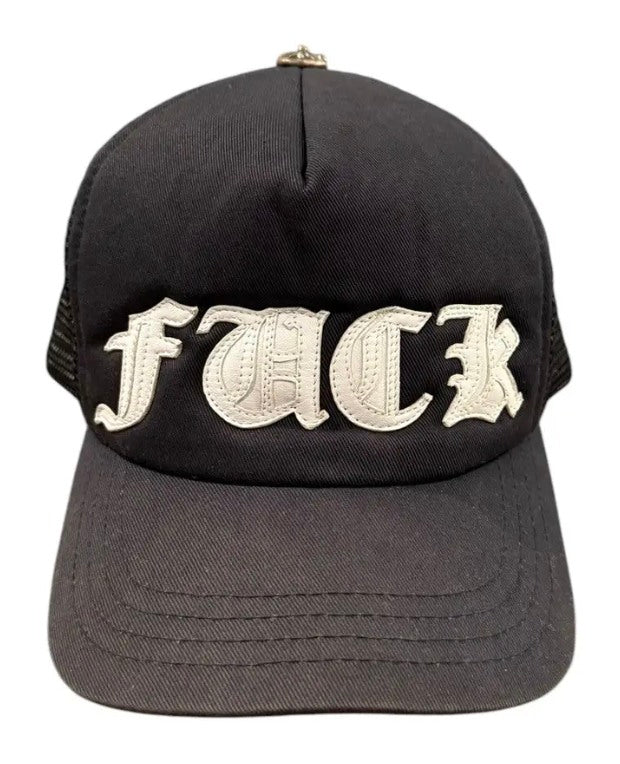 Chrome Hearts 'Fuck' White Leather Patch Trucker Hat